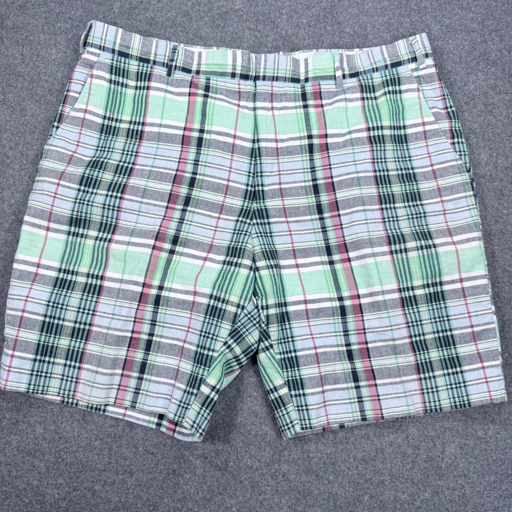 English Sports Shop Bermuda Madras Plaid Shorts Mens 38 Green Pink Handwoven
